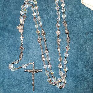 Rare & Unique Vintage Rosary Italy Silver & Aurora Borealis AB Iridescent